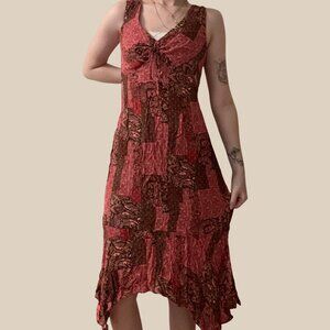 Vintage Scarlett Patchwork Floral Burgundy Red Midi Dress Size 5/6